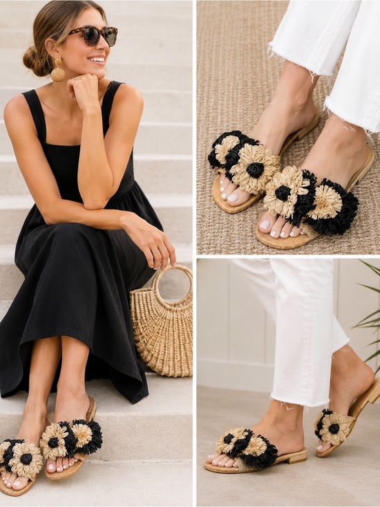 Tuckernuck Shoes - Tuckernuck Naomi Raffia Floral Slide Sandals | Women’s Size 7 | EUC